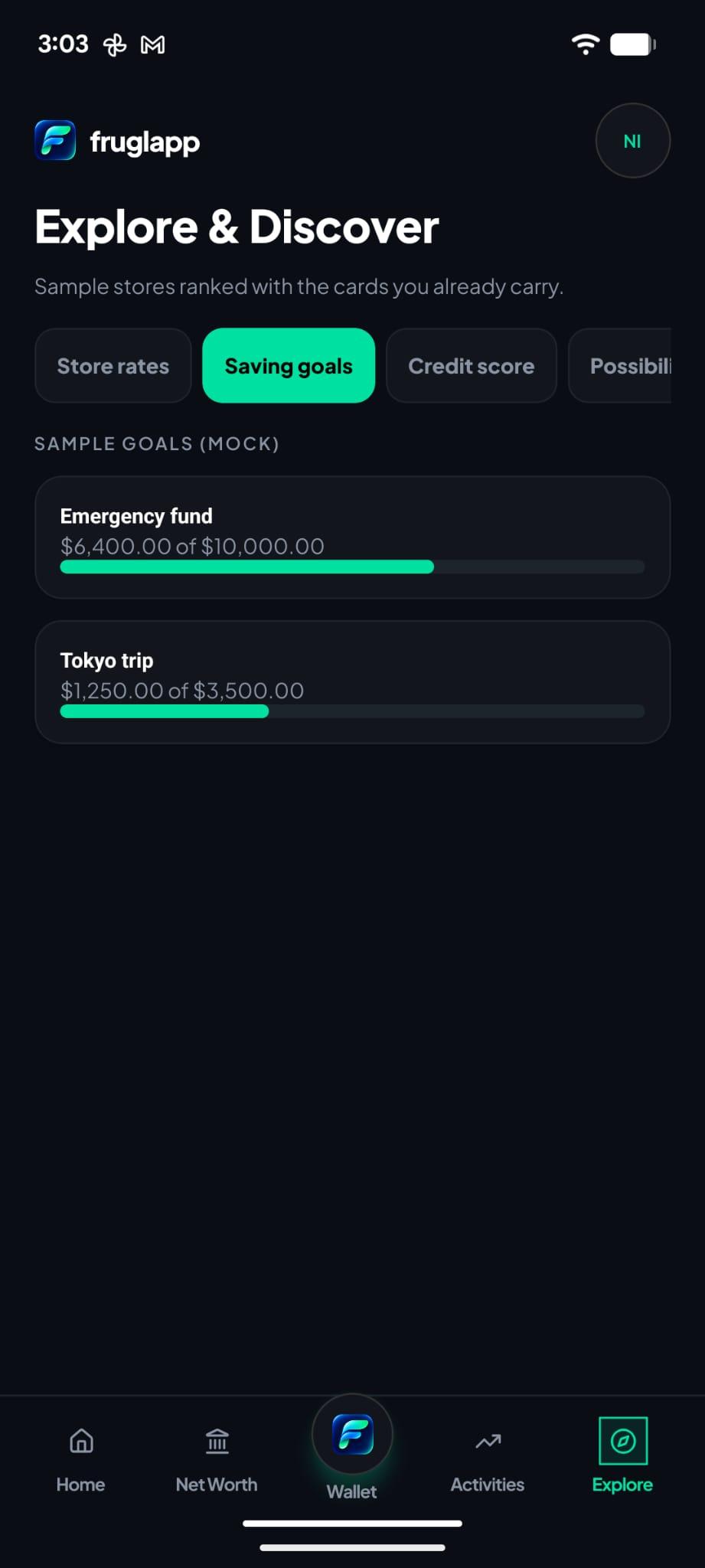 FruglApp savings goals