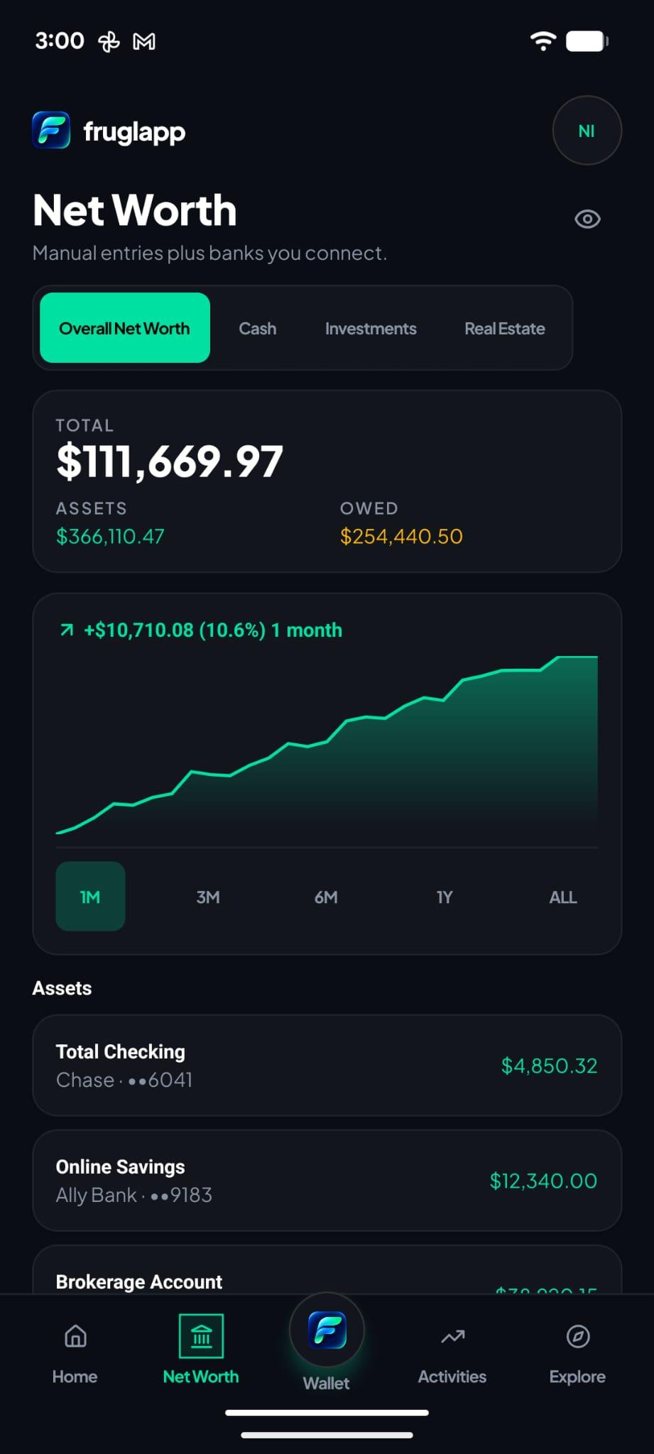 FruglApp net worth dashboard